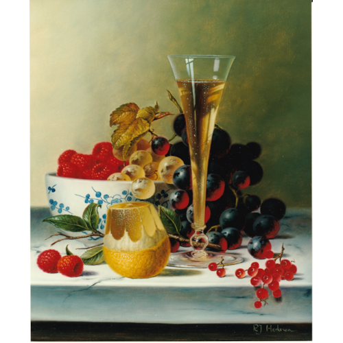 Still Life with Champagne and Fruit on Marble